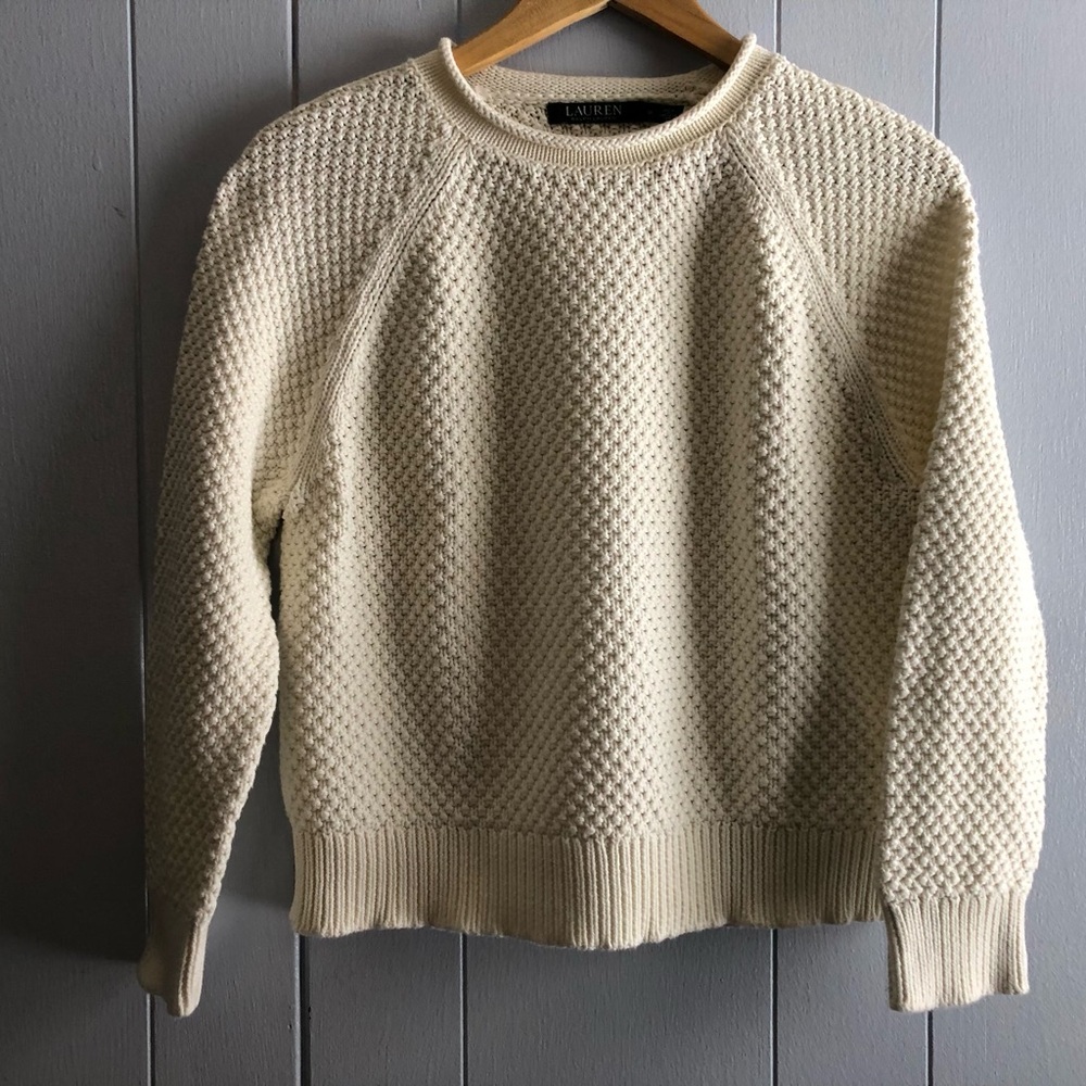 Lauren Ralph Lauren Cream Knit Cotton Textured Sweater M wear 4 seasons